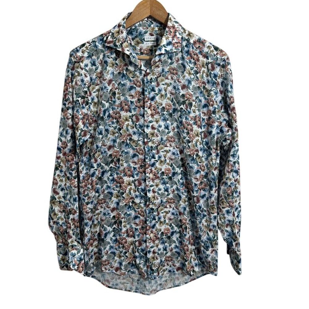Spada Roma Button Up Shirt Mens 15.5/39 Floral Print Long Sleeve Cotton Travel